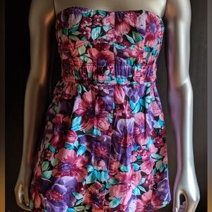 Womens Colorful Poetry Dress Mini Sz S Small Floral Pockets Zipper Must See